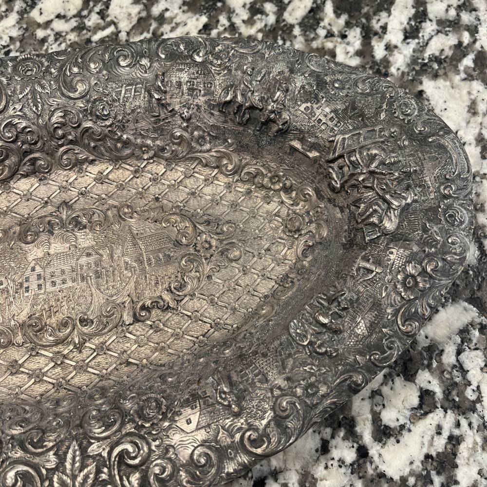 Sheffield Repousse Silver Oval Bread Dish