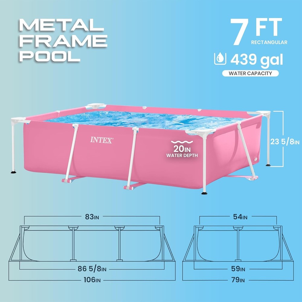 INTEX Metal Frame 7 ft x 5 ft x 23.5 in Above Ground Pool Set Rectangular