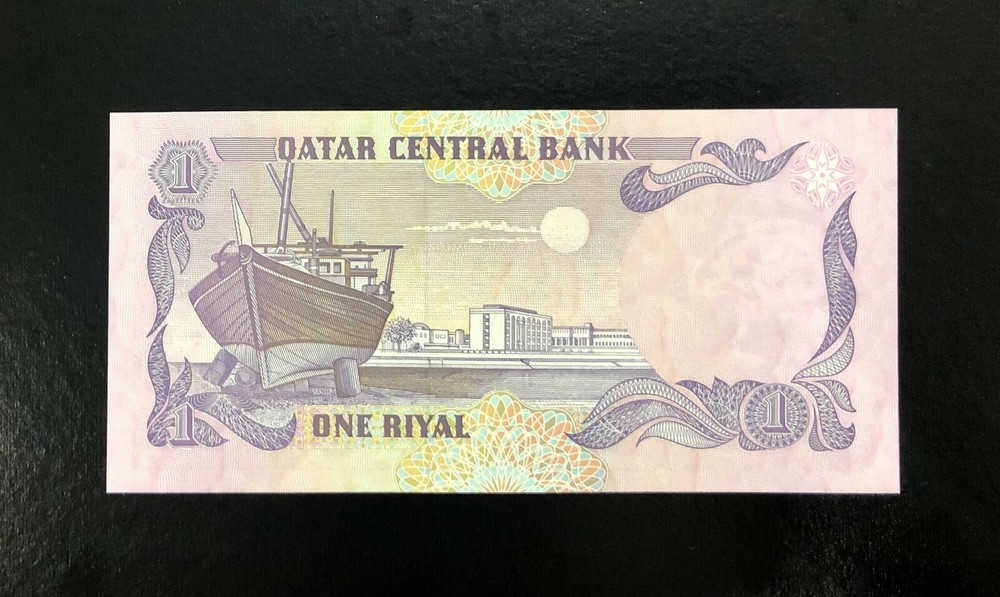 QATAR-1 RIYAL-1996-SERIAL NUMBER 059154-((PREFIX 58))-PICK 14 , UNC .