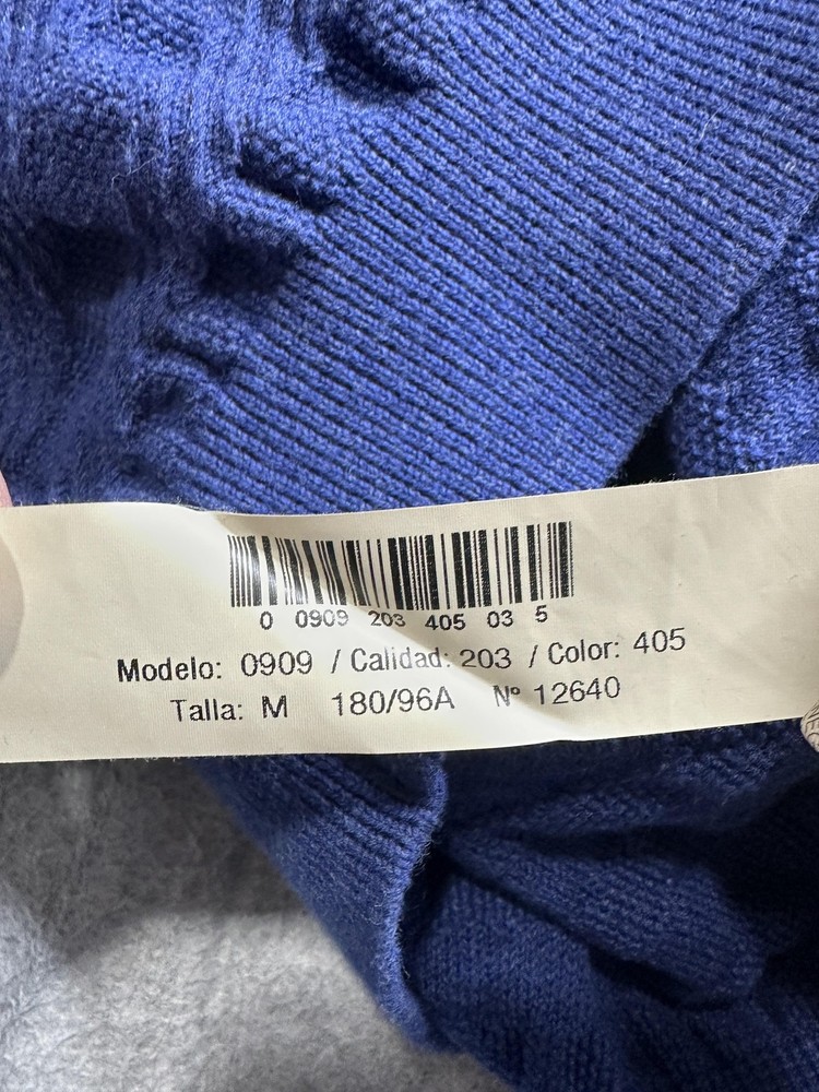 Massimo Dutti Sweater Mens Medium Blue Cotton Textured Pullover Button Collar