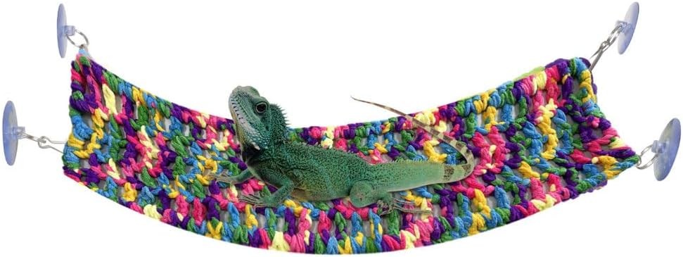 Reptile Hammock Hanging Rectangular Bearded Dragon Bed W/ Suction Cups & Hooks