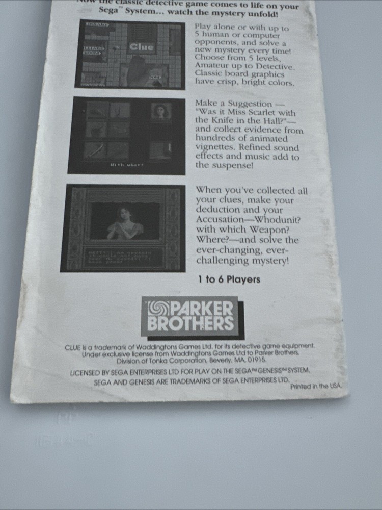 monopoly sega genesis manual only