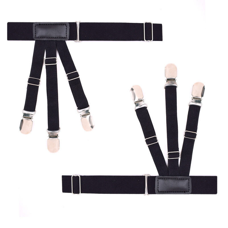 1 Pair Men's Shirt Stay Holder Elastic Garter Belt Suspender Locking Clamp Black