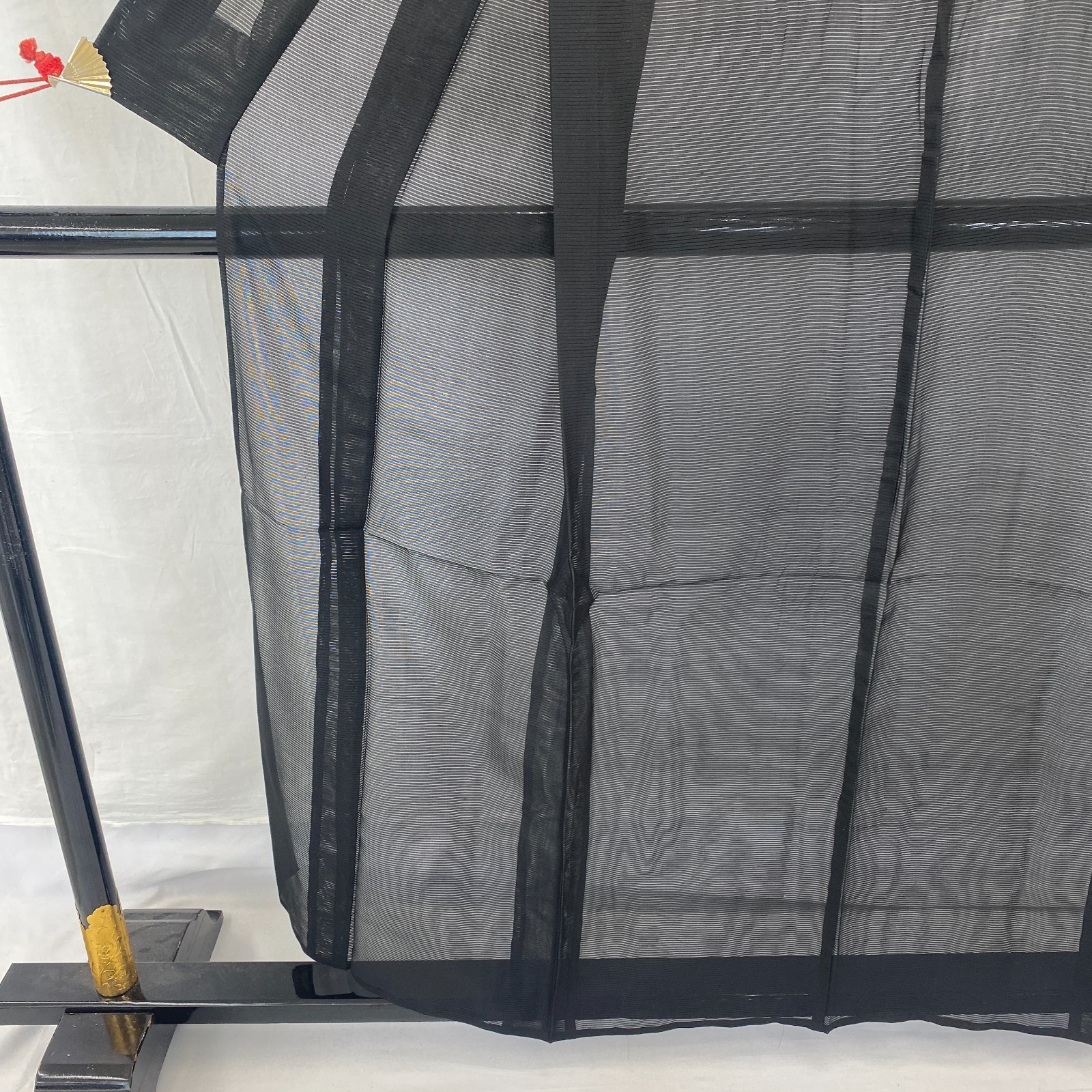 Japanese Vintage Kimono Polyester Black No Lining Family crest Length 61 in