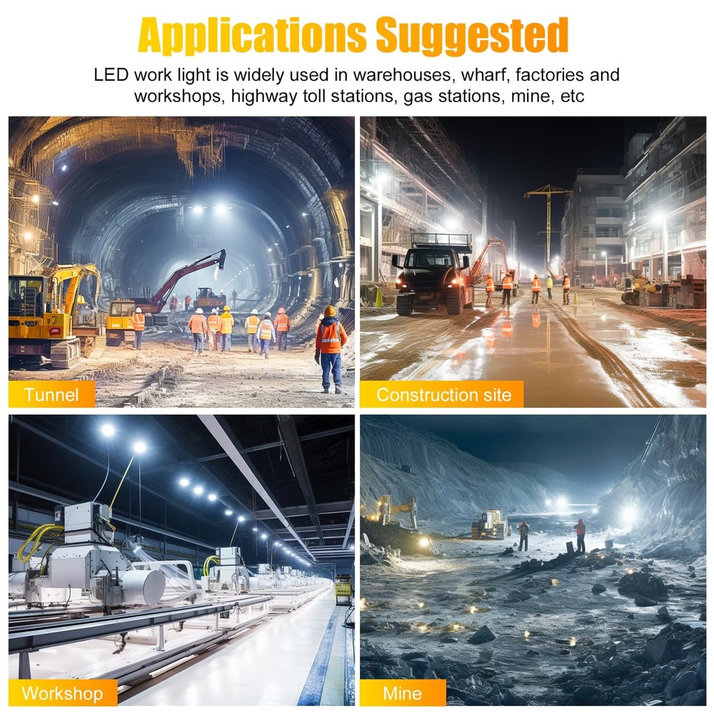 2PCS 100W LED Temporary Work Light 5000K 15000lumens Linkable Construction Light