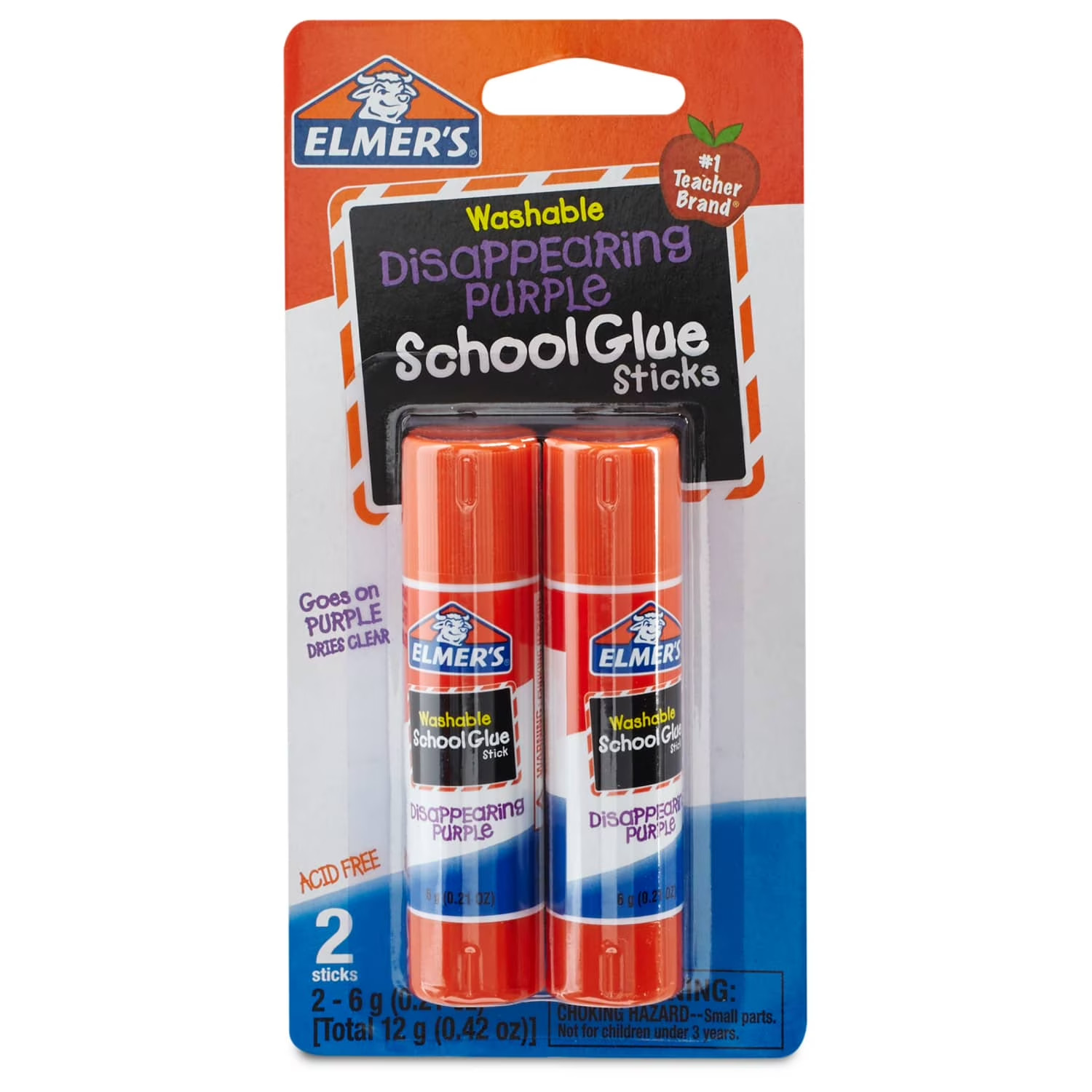 Elmer's Glue Stick Washable Disappearing Purple School Glue .21oz EACH 2 Pack