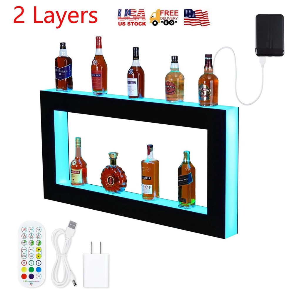2 Layer Acrylic LED Lighted Display Wine Rack 48'' Wall-Mounted With App Control