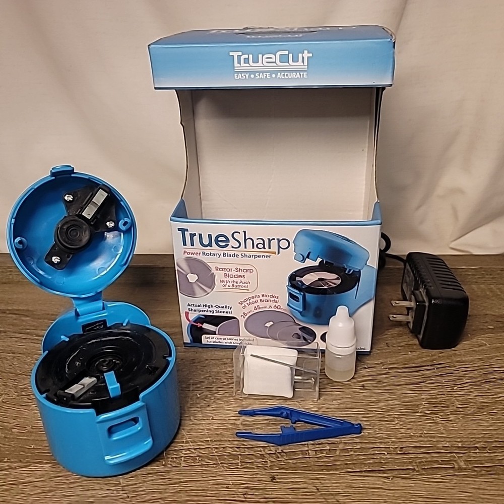 TRUE SHARP TrueCut High Quality Power Rotary Blade Sharpener Blue