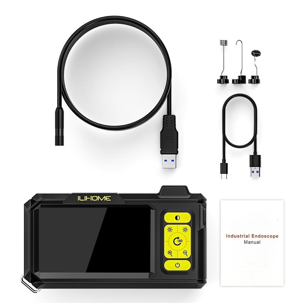 Borescope Camera with Light, 1080P HD Endoscope with 8 Adjustable LEDs, 4.3" ...