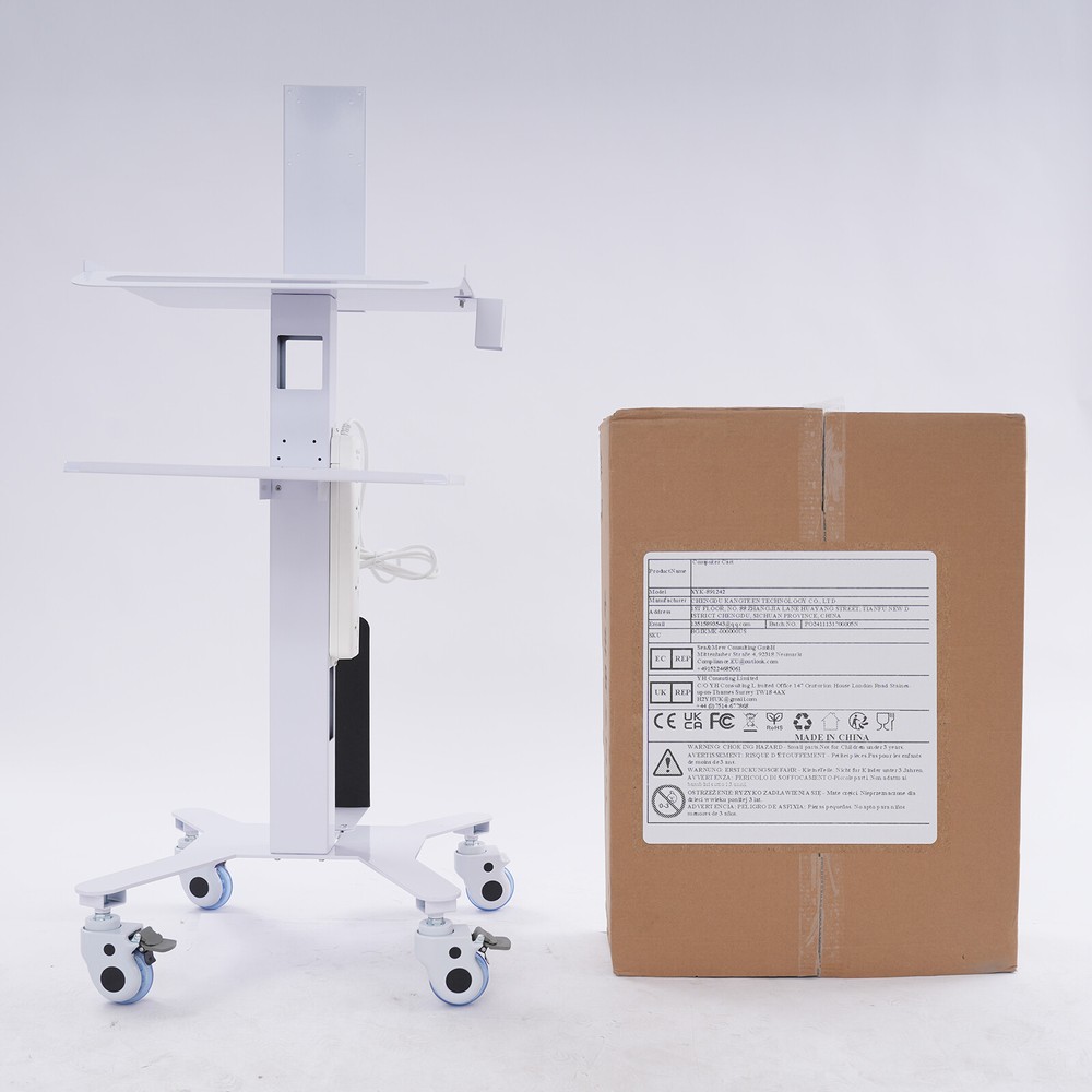 3 Tiers Height Adjustable Rolling Computer Mobile Cart Standing Workstation