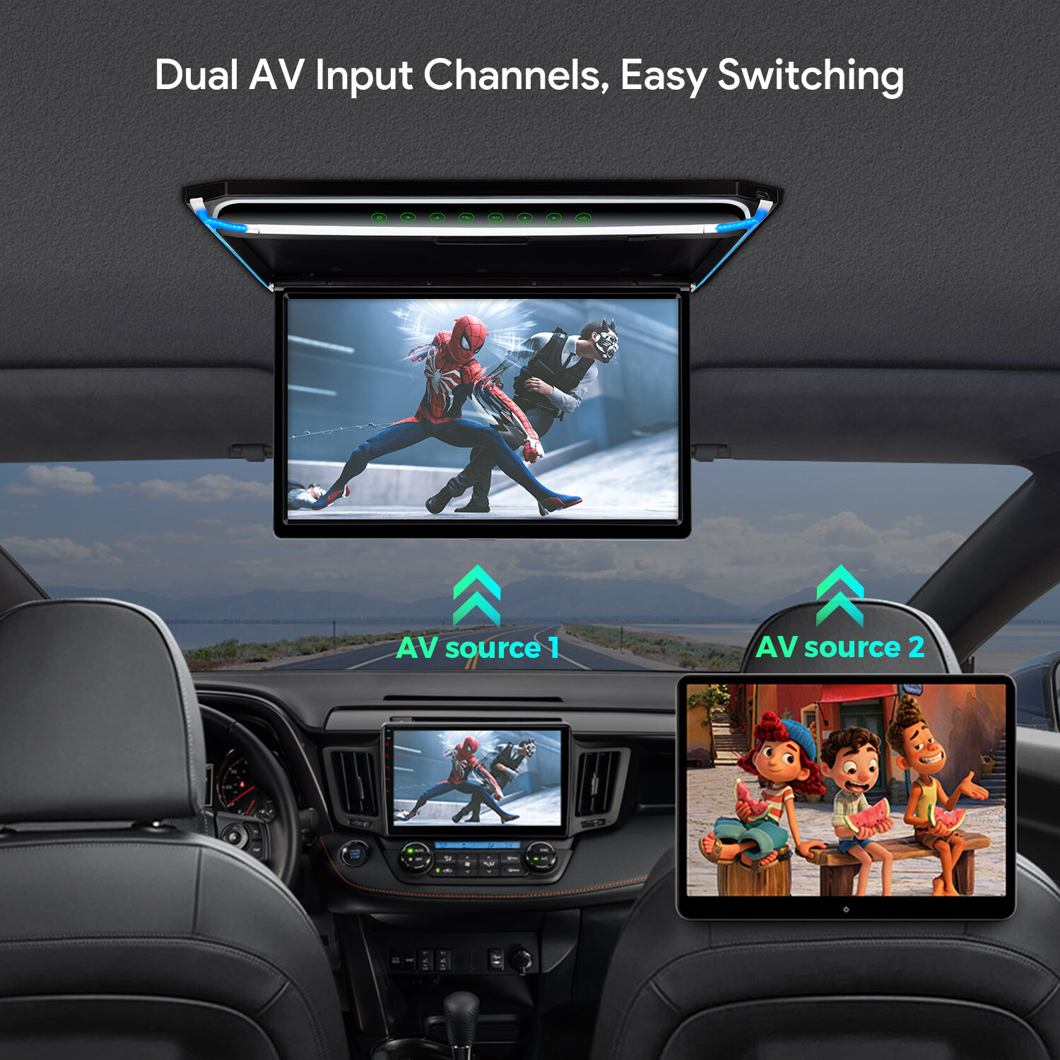 17.3" Car Overhead Ceiling Roof Mount Monitor Flip Down 1080P Video HDMI Player