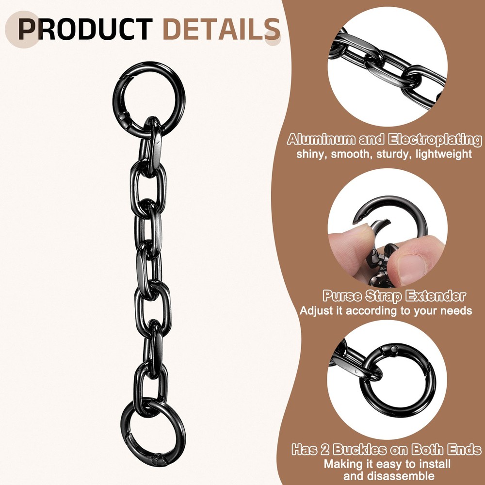 2Pcs Purse Strap Extender 5.9-Inch, Bag Extender Chain Black Grey, 0.5 Width