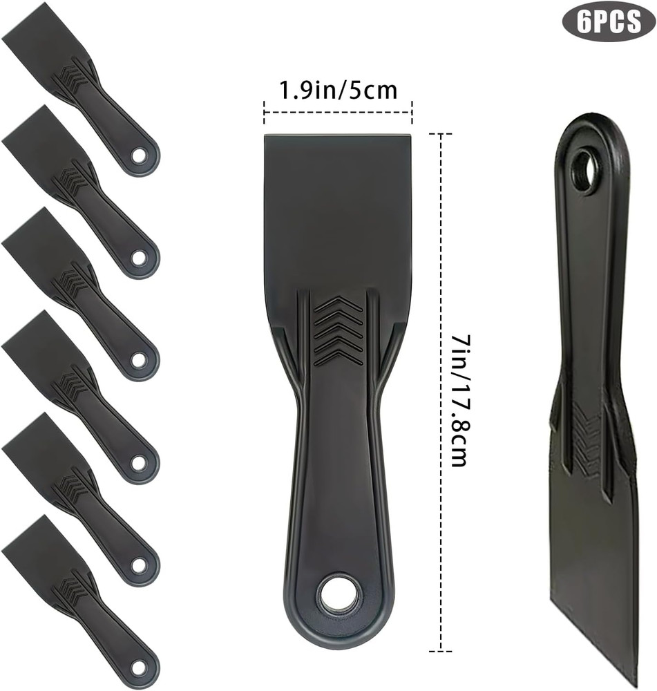 6 Pack Plastic Putty Knife Set, 2" Flexible Paint Scraper Tools for Spackling, D
