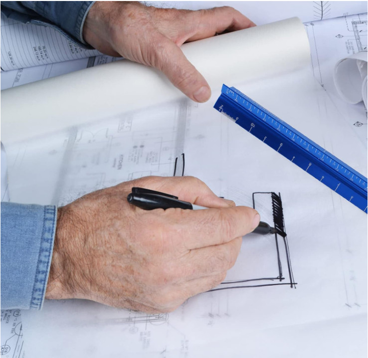 12" Architectural Scale Ruler, Aluminum Scale, Triangular Ruler, Scale Ruler