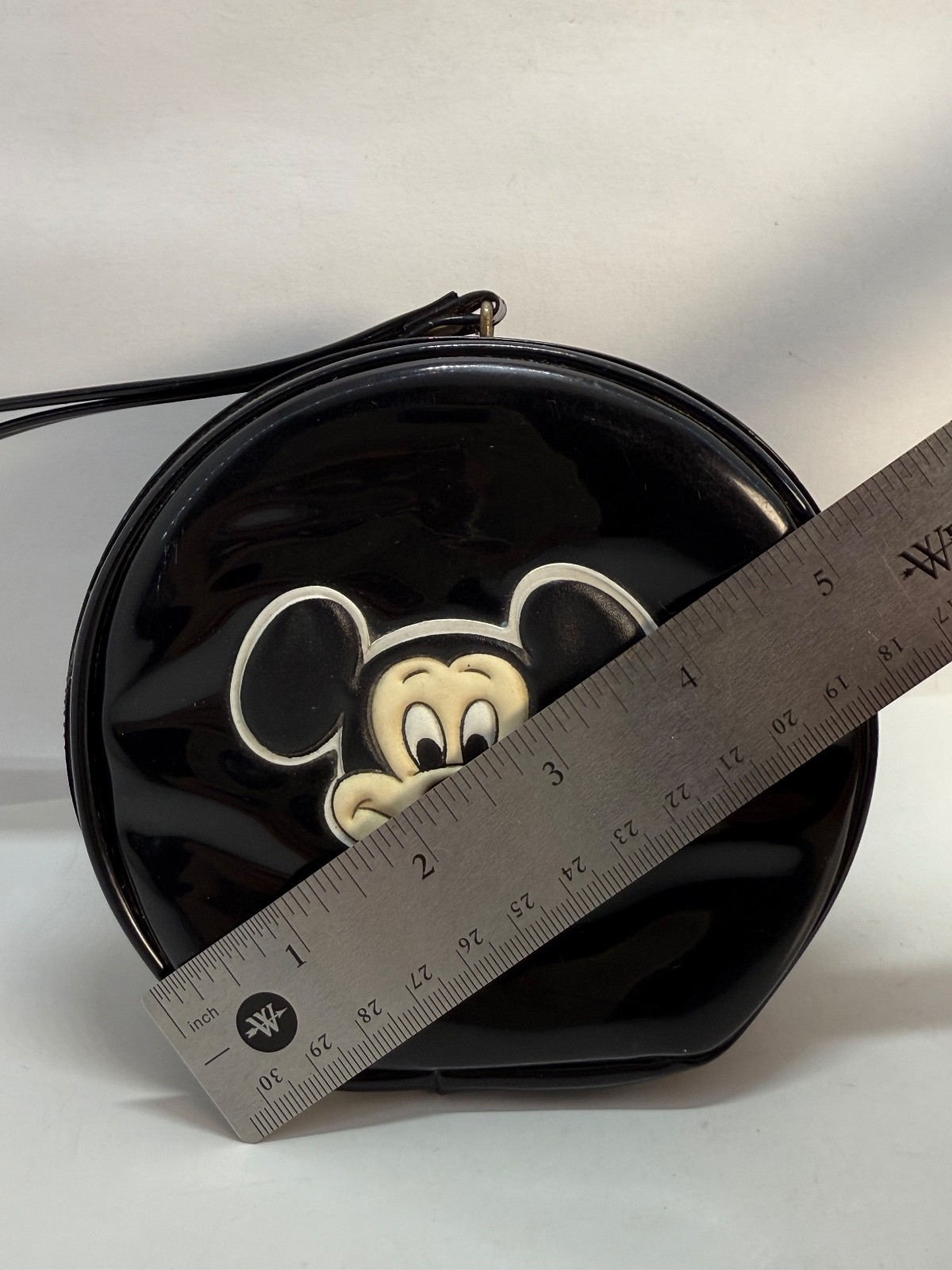 Vintage MICKEY MOUSE Small Black VINYL PURSE WALT DISNEY Hong Kong *Free Ship*