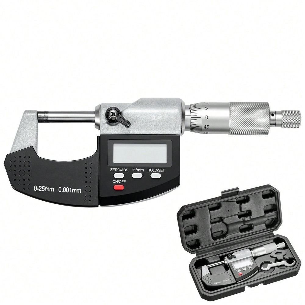 Micrometer Set, Digital Outside LCD Screen, In/Mm Switch, Carbide Tip
