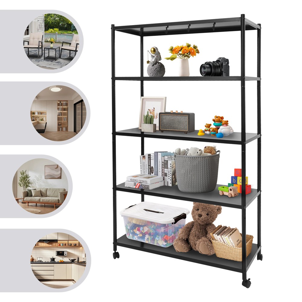 Adjustable Kitchen Storage Rack with Wheels, Storage Rack, 5 Tier Storage Rack