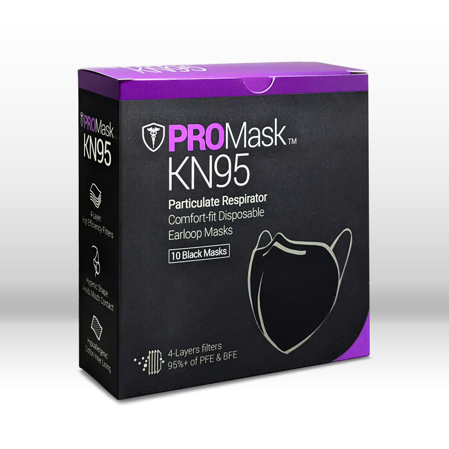 10-100 BLACK PROMASK KN95 Disposable Face Masks 4 Layers Filters 95%+ PFE & BFE
