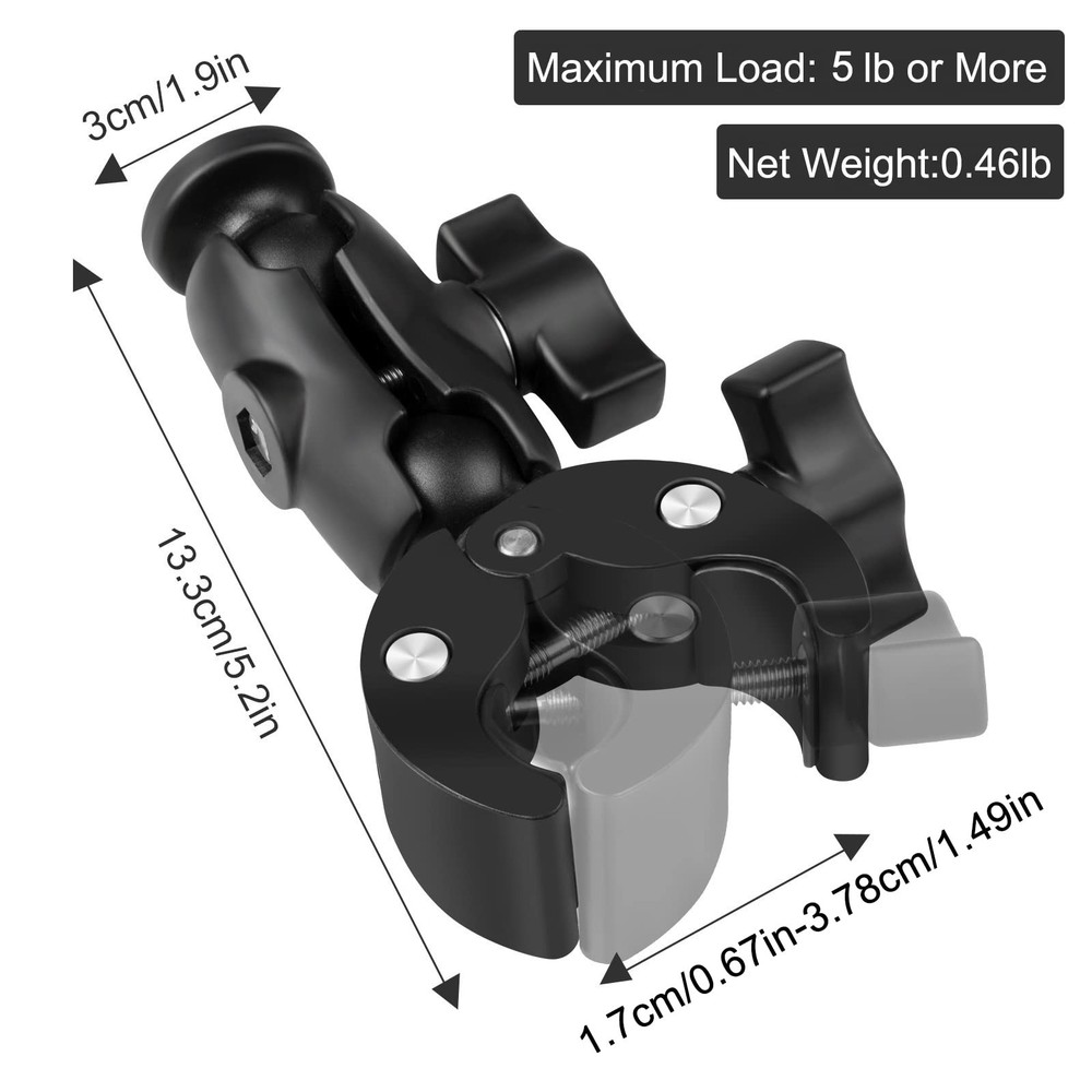 Taisioner Super Camera Clamp Mount Double Socket Arm 2.4"super clamp, Black