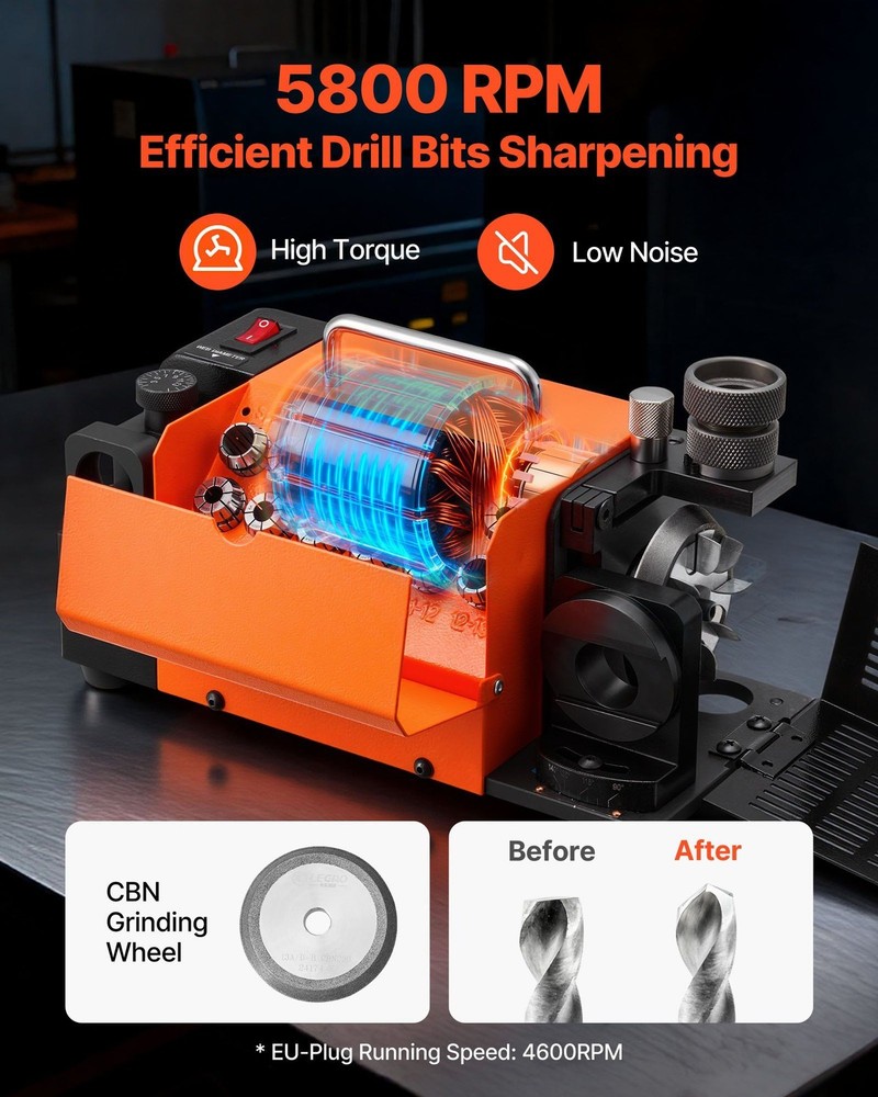 VEVOR Drill Bits Sharpener MR-13A+, 3-15mm Drill Bit Grinder Sharpener with 95°-