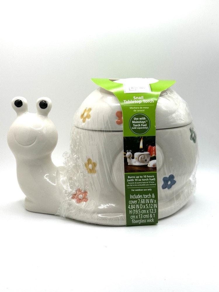 Mainstays Ceramic Snail Tabletop Torch Includes Torch, Cover & Wick New Sealed