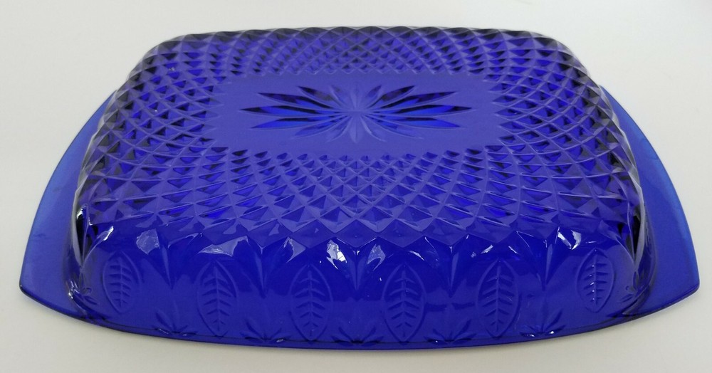 Avon Royal Sapphire Cobalt Blue Glass 13" Rectangular Baker Leaf Pattern France