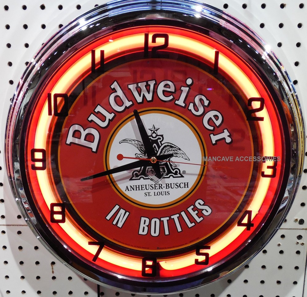 17" Classic BUDWEISER Sign Neon Clock Bud