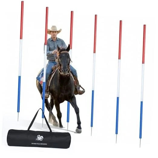 6 Pcs 6FT Pole Bending Poles for Horses, Adjustable With Ground-mounted