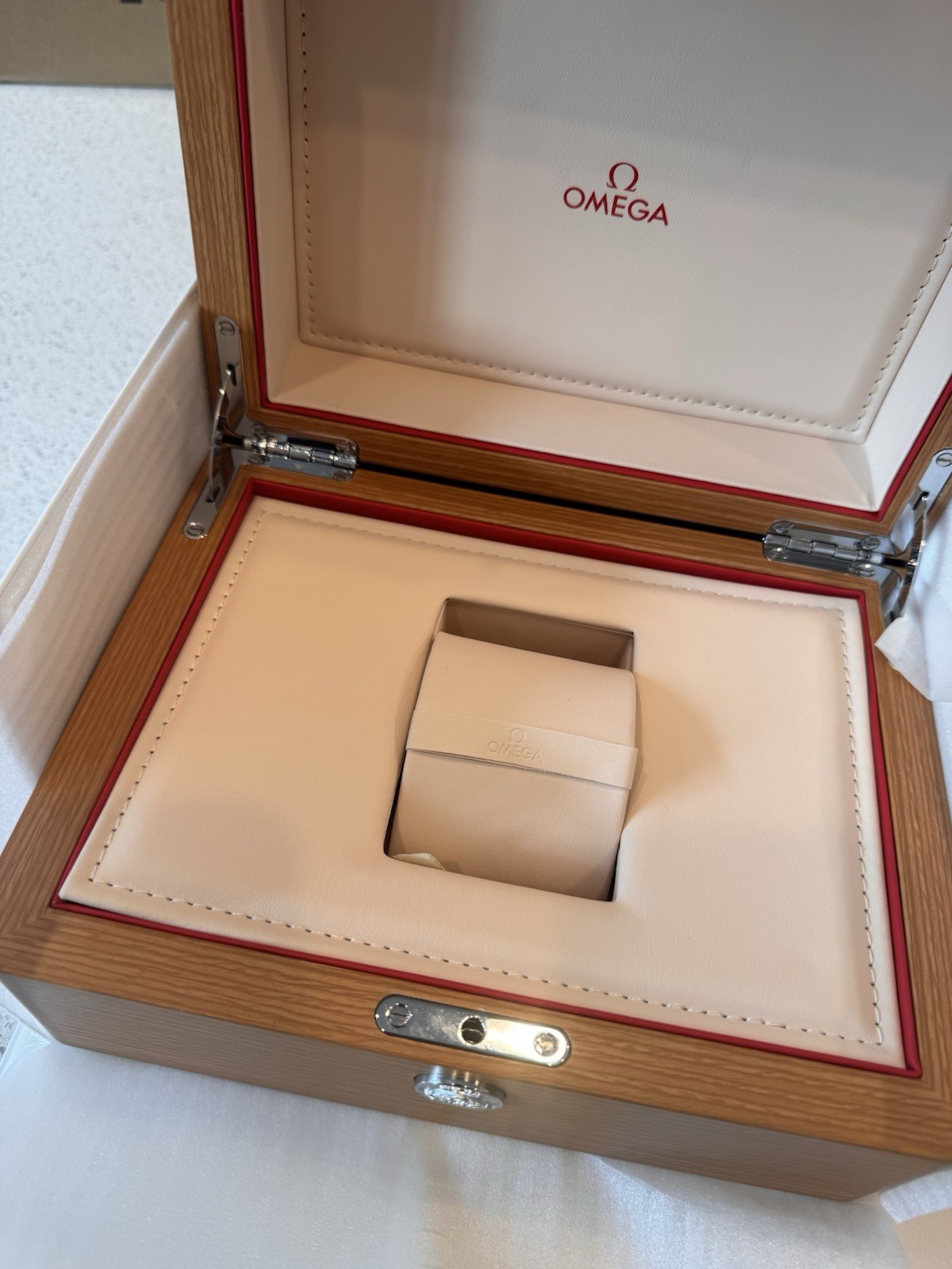 Omega Wooden Lux Watch Box Replacement Manual And Red Travel Case Fast Ship