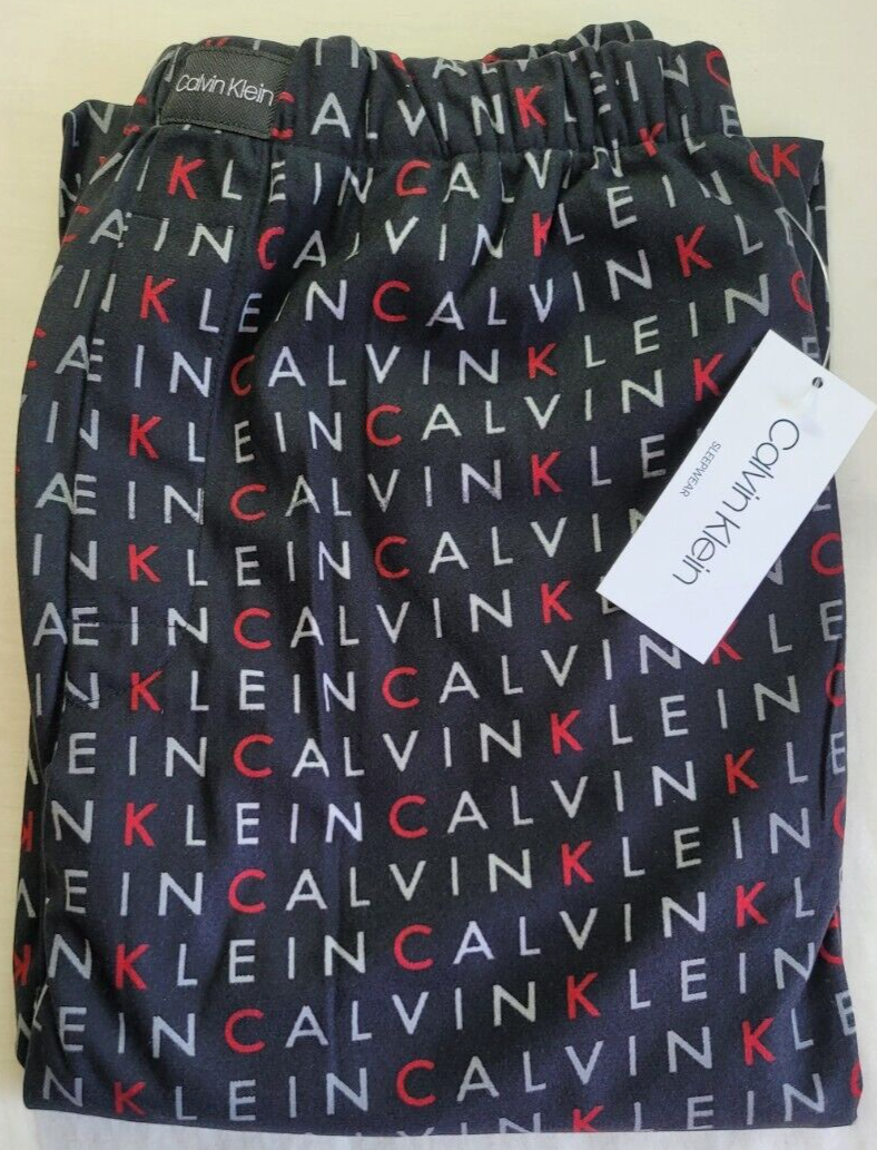 CALVIN KLEIN Fleece Pajama Lounge Sleep Pants Large Black Allover Logo MSRP$42