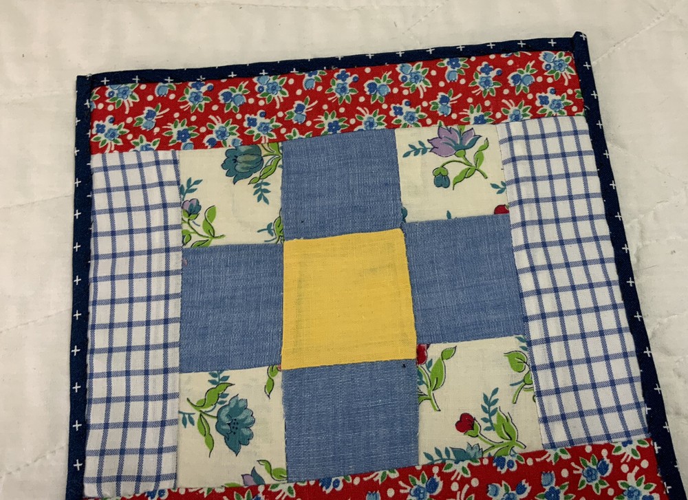 Vintage Patchwork Quilt Table Topper Or Mini Doll Crib Quilt, Nine Patch