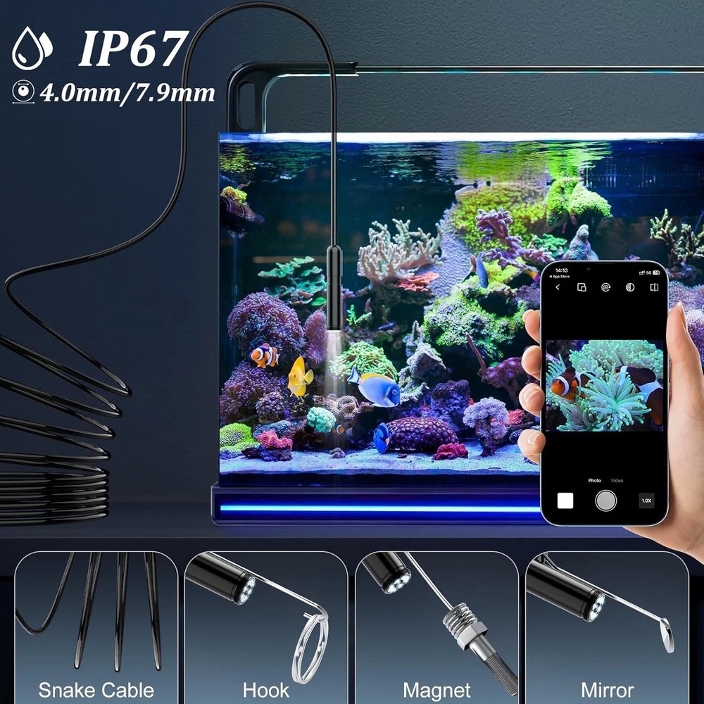 Endoscope Camera with Light,1920P HD Borescope Camera for iOS , Android16.4FT