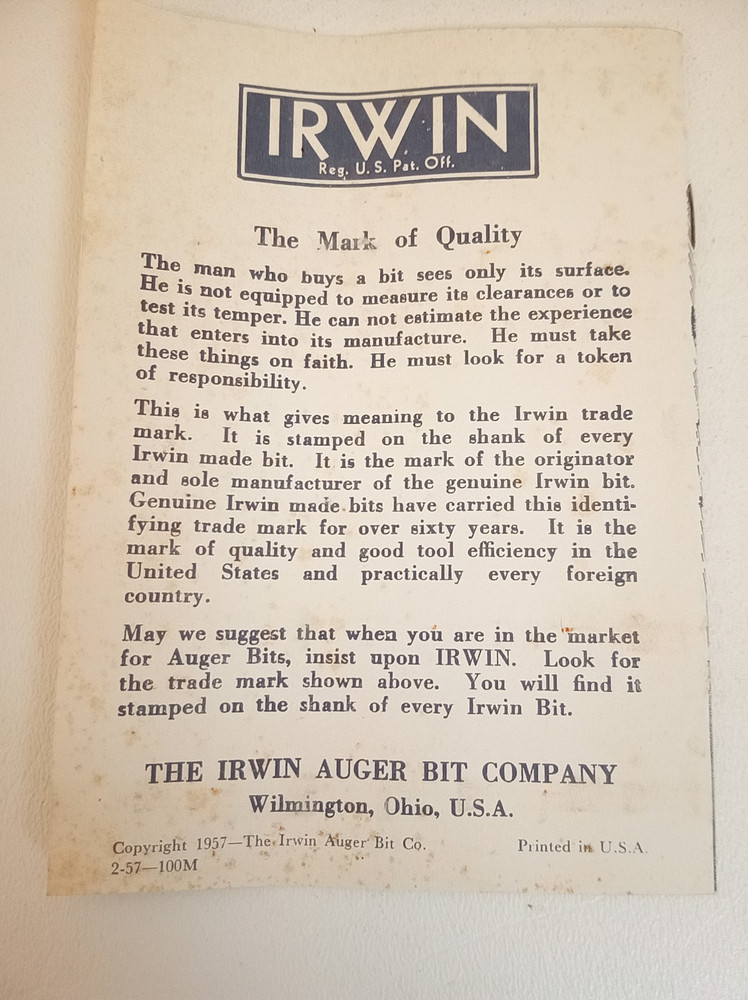 Vintage Irwin drill brace bits never used + paperwork & case