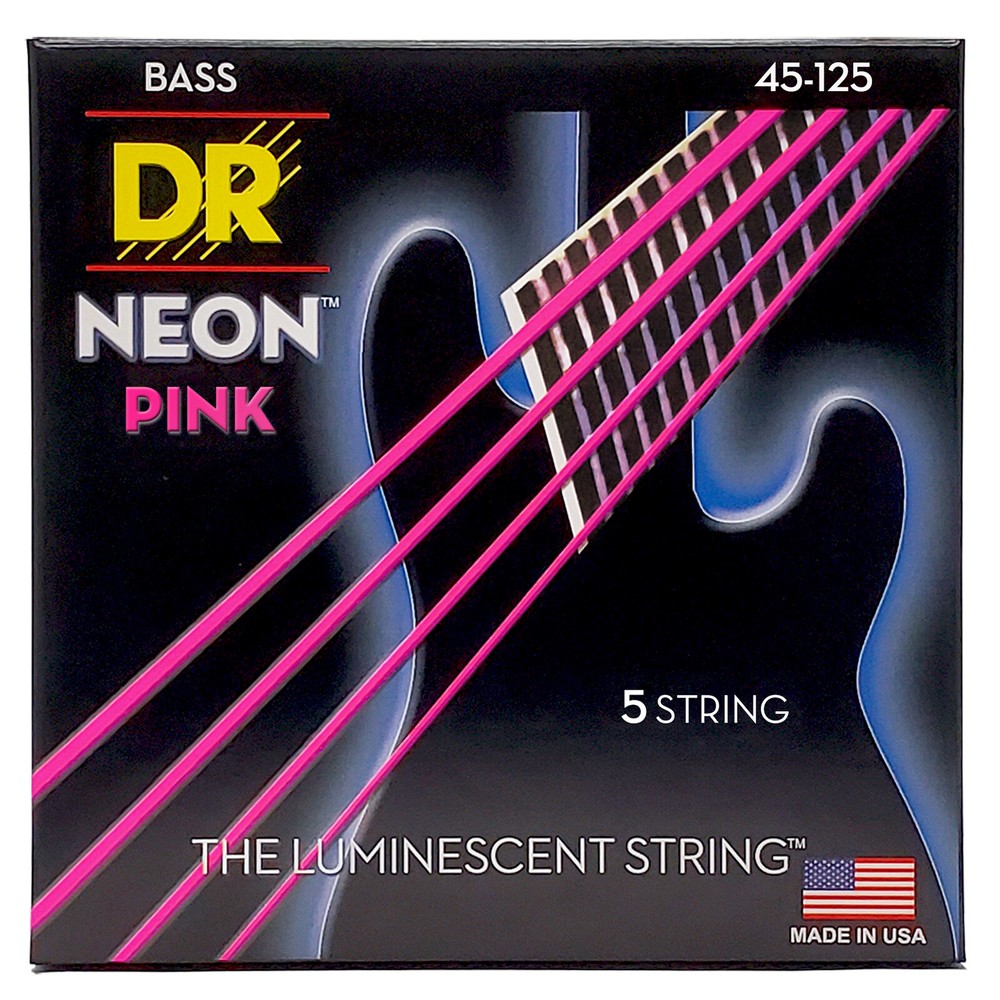 DR Strings Hi-Def Neon Pink Colored Bass Strings: 5-String Medium 45-125