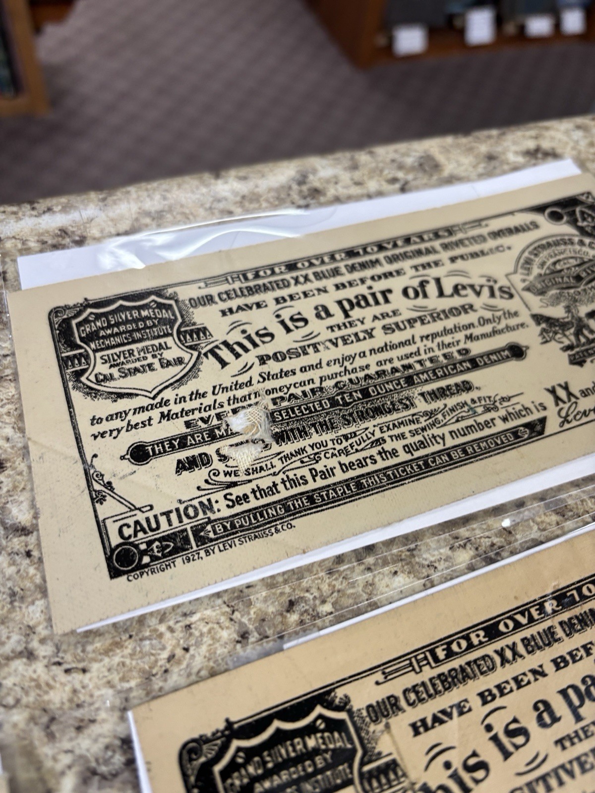 Vintage Original Antique 1927 Levi’s fabric Labels. 7x3 Roughly.