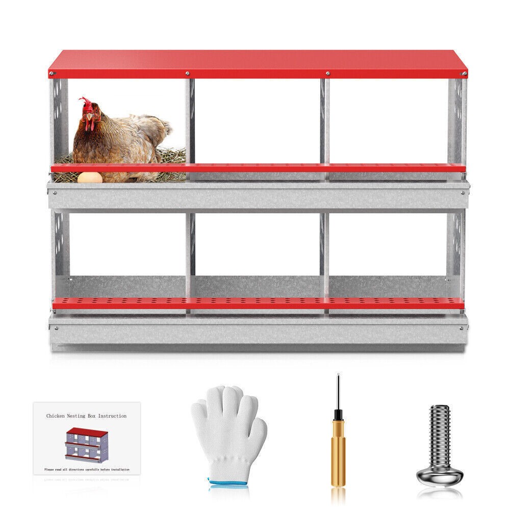 New 6Hole Chicken Nesting Boxes Metal Egg Laying Brooding Box With Vent Hole Set