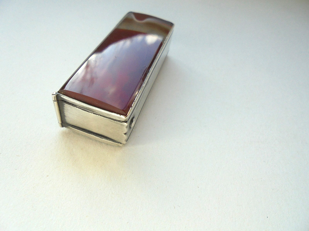 Antique Silver Agate Vesta Case