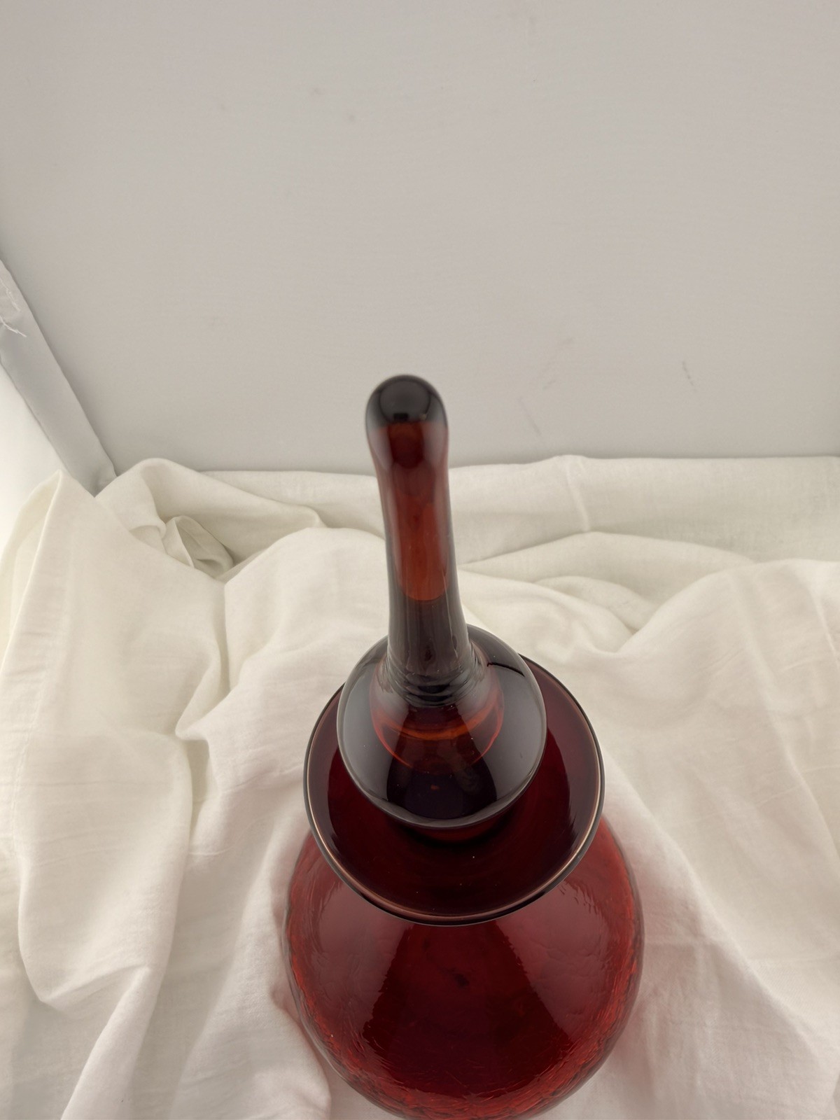Vintage Blenko Red Glass Decanter Hand Blown Mid Century Modern Art Glass Ruby