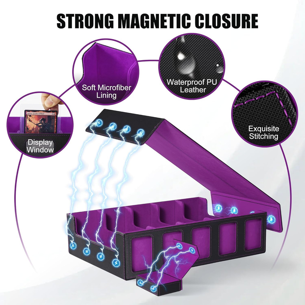 Trading Card Storage Box with Commander Display , 5-Row Deck Case with Removable