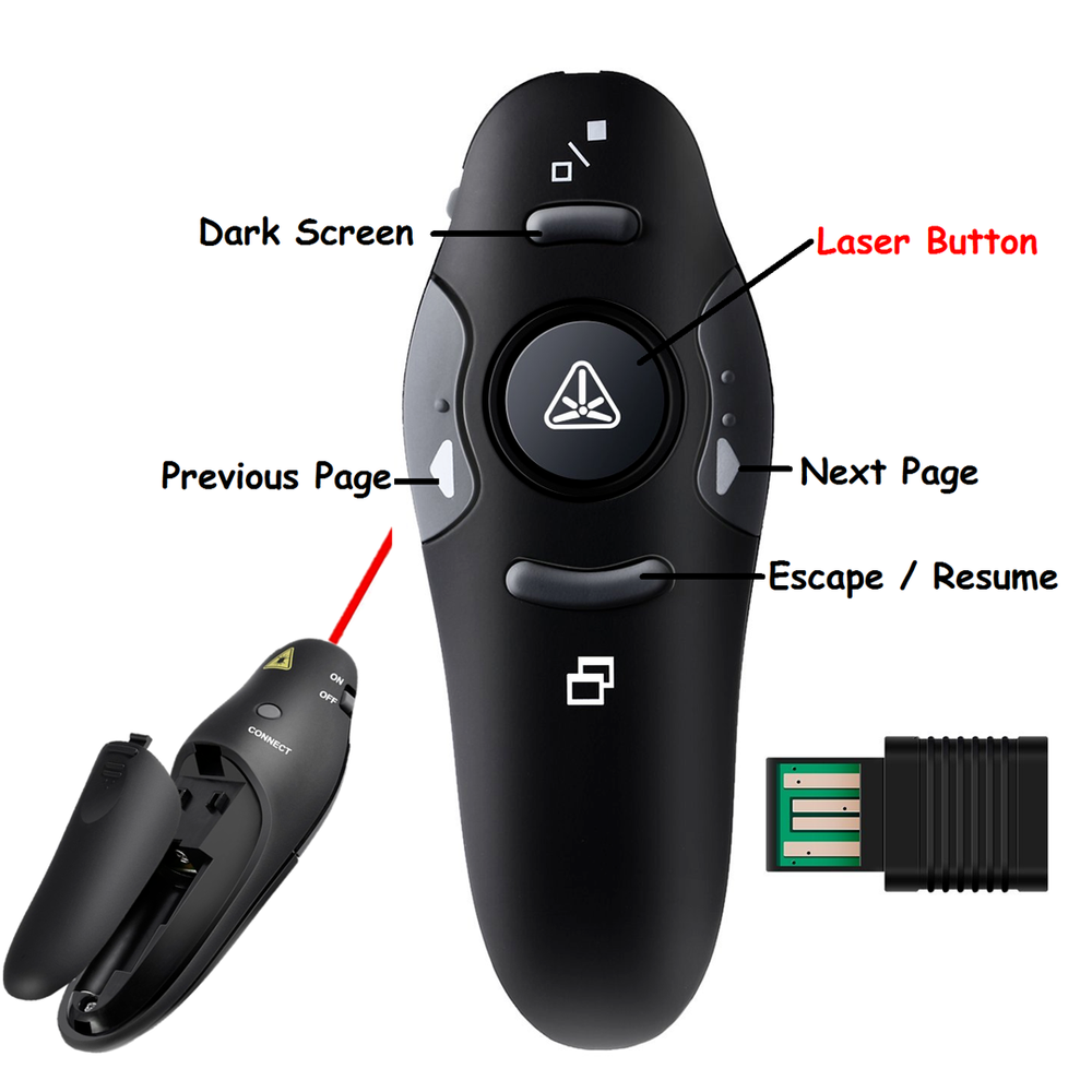 2.4GHz Remote Control Wireless Presenter PPT Red Laser Clicker Pen Plug And Play