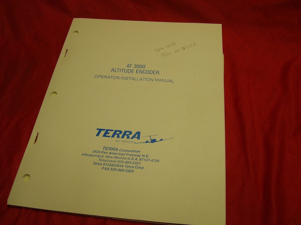 Terra AT3000 Altitude Encoder Operator/Installation Aviation Manual Avionics