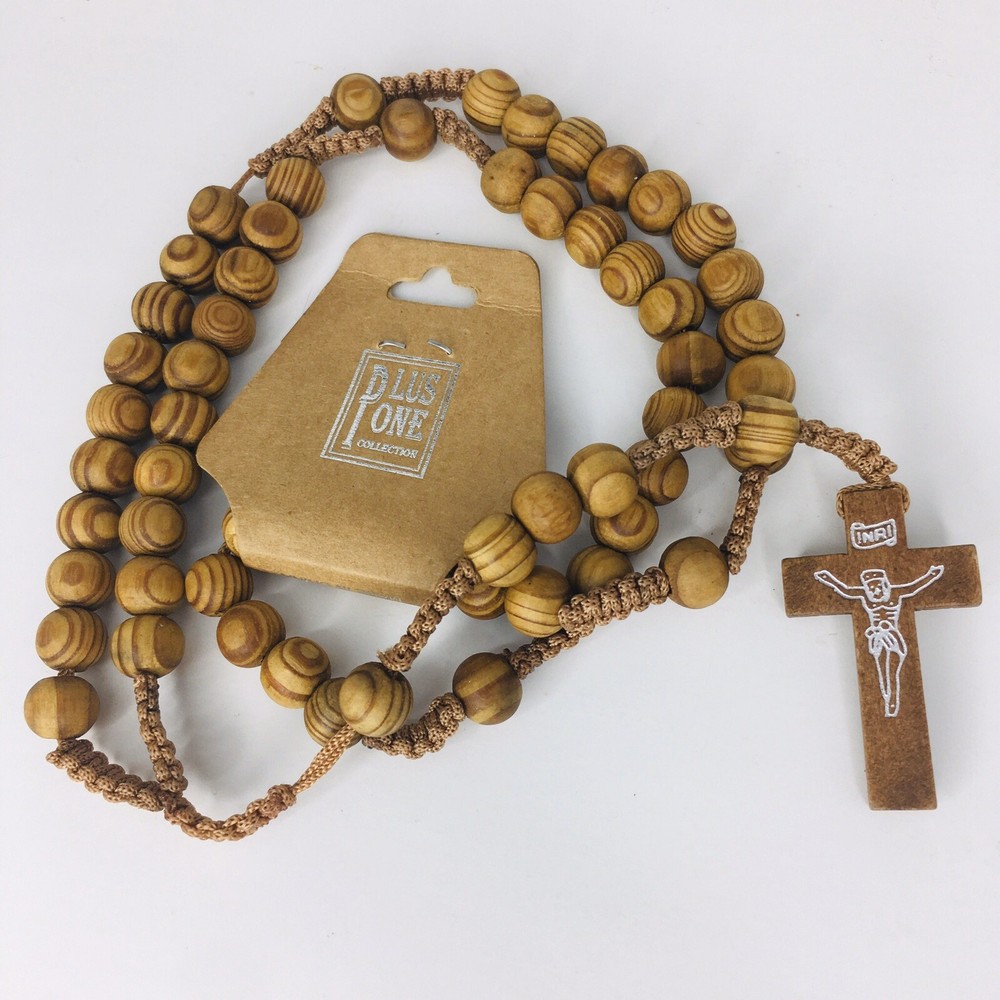 Handmade Macrame Rosary Catholic Natural Wood Beads Lead Free Vintage 4200