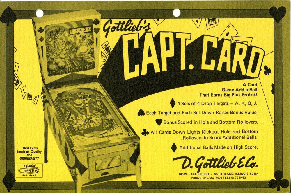 Capt Card Gottlieb Pinball Postcard Flyer