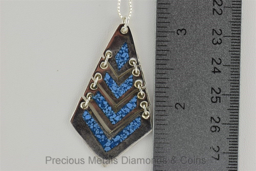 Alpaca Blue Turquoise Accented Hinged Pendant 20" Chain