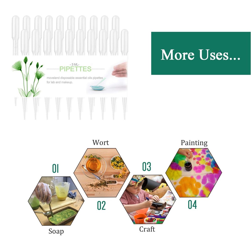 3ml Disposable Plastic Transfer Pipettes, Calibrated Dropper Suitable for Sci...