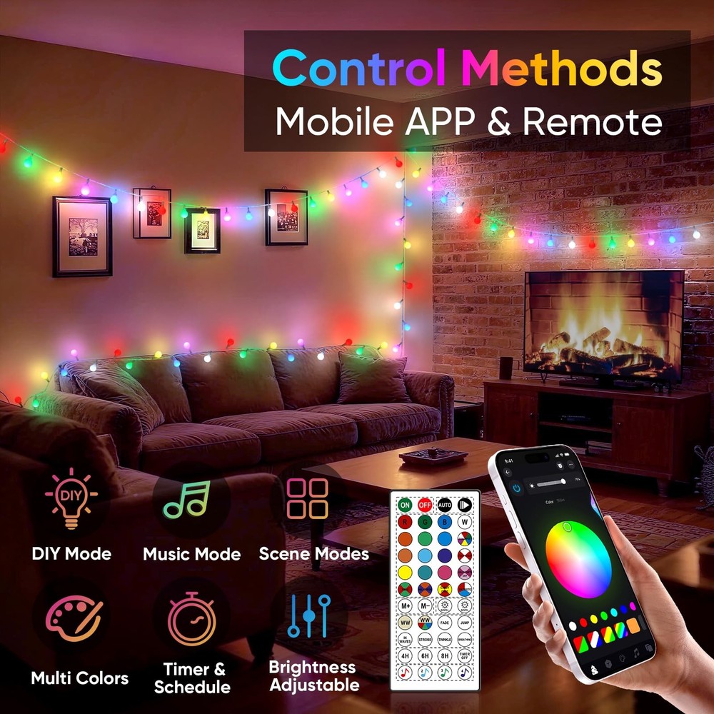 OMIKA 33FT 60 LED Color Changing Globe String Lights, Warm White & Multicolor US