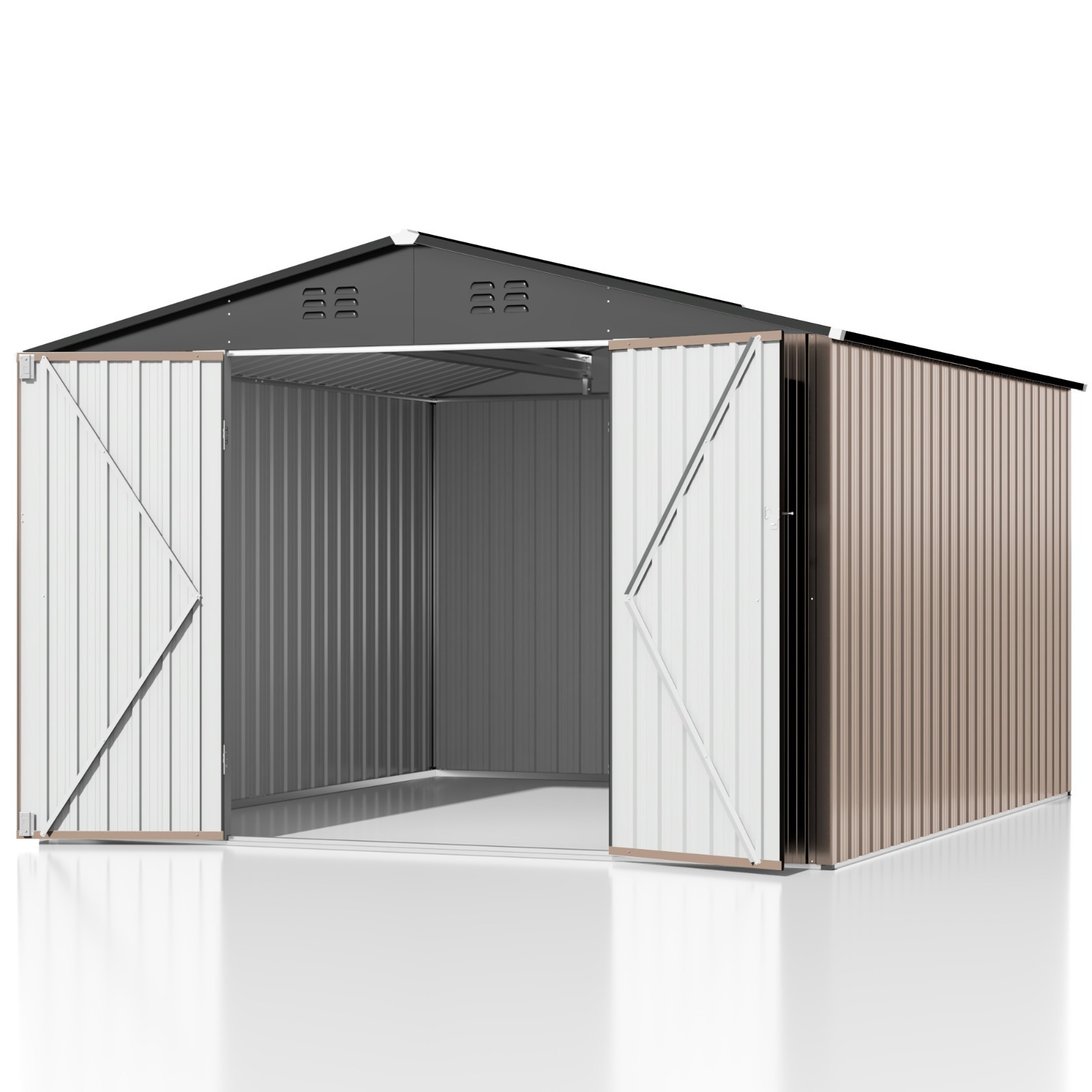10 x 10 ft Metal Outdoor Storage Shed with Lockable Doors, Brown