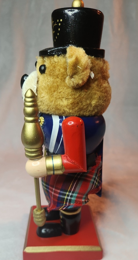 Nutcracker- Scottish Bear With Kilt and Black Hat Christmas Decor 8"