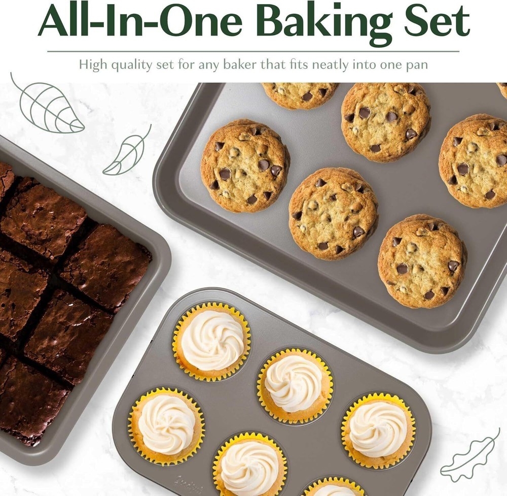 All-In-One Nonstick Bakeware Set Stackable Dishwasher Safe Baking Pan Kitchen