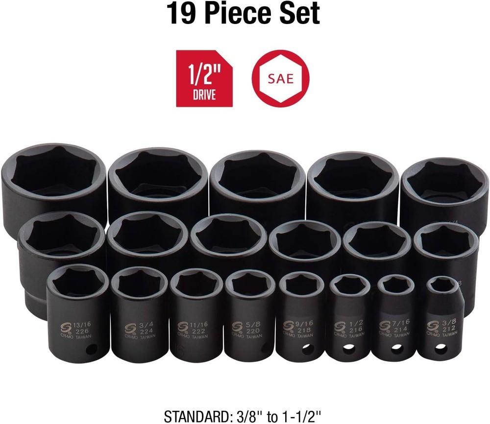 Sunex 19 Pc. SAE Impact Socket Set (2640)